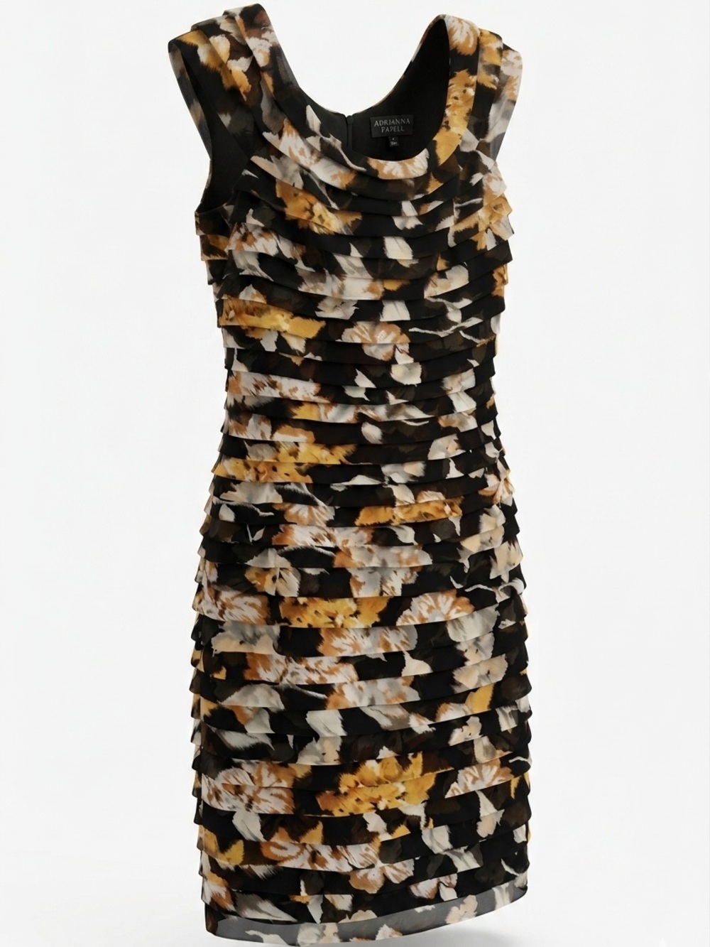 Adrianna Papell Floral Ruffle Tiered Sheath Dress Women’s Size 14  Black Gold